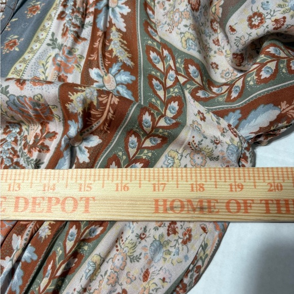 Faherty Floral Boho Prairie Midi Dress. Long Sleeve, Smocked Waist, Shoulder. - Picture 13 of 16